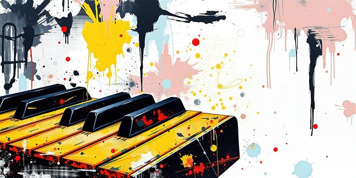 Ethereal Piano Keys Dance on Abstract Canvas