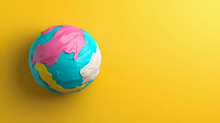 Colorful Ice Cream Sphere on Vibrant Yellow Background