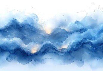 Obraz premium Abstract Blue Mountain Landscape Alcohol Ink Art