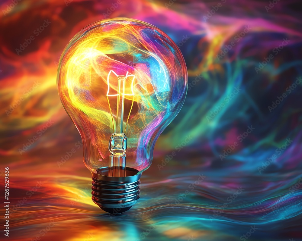 Poster conceptual depiction of ideas manifested in an abstract light bulb form