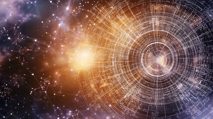 Fototapeta premium Celestial Orb of Complex Data Network in Digital Universe with Radiant Light and Interconnected Nodes