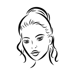 model girl's head, vector sketch. Fashion illustration. Woman's Hair Style