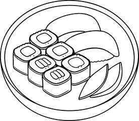 Delicious Maki Sushi Rolls and Avocado Slices on Plate