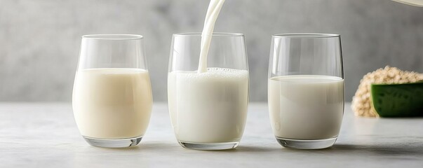 Fresh milk being poured into a glass, dairy protein food photography