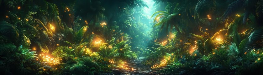 Fototapeta premium Immerse yourself in a fantastical landscape of illuminating flora and lush greenery