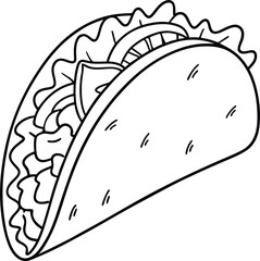 Delicious Mexican Taco Line Art Simple Food Illustration