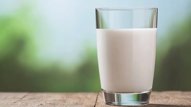 Glass of almond milk on a wooden table, dairy-free protein alternative