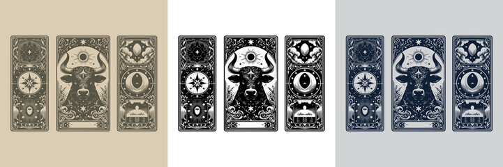 artistic bull vector playing card tattoo design