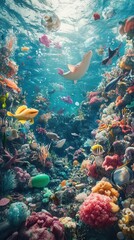 Fototapeta premium Imaginative wonderland where sea creatures combat ocean pollution
