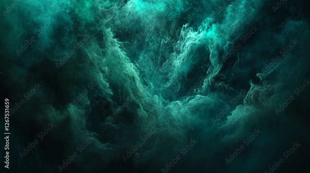 Poster mysterious swirling clouds create an enchanting atmosphere in deep turquoise shades at twilight
