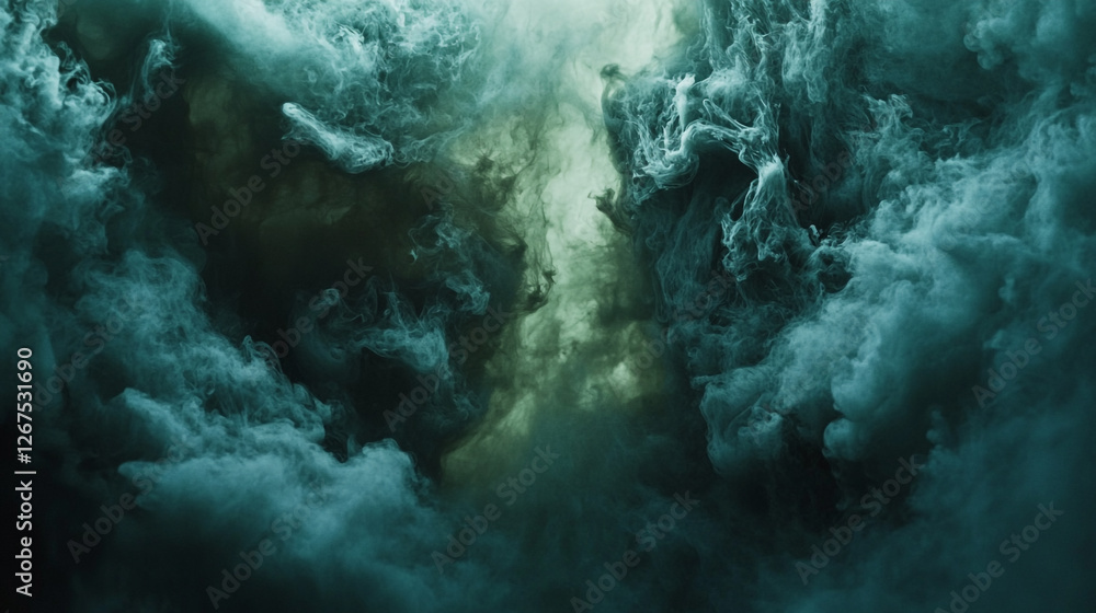 Poster mysterious swirling clouds create a mesmerizing display of ethereal forms in a darkened atmosphere