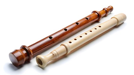 Naklejka premium Two Wooden Flutes on White Background