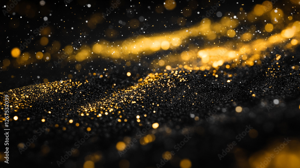 Poster dazzling golden sparkles create a magical atmosphere in a mystical dark setting at twilight