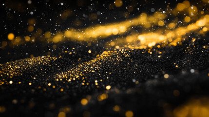 Dazzling golden sparkles create a magical atmosphere in a mystical dark setting at twilight