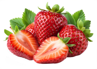strawberry fruits with strawberries slice isolated on transparent background png