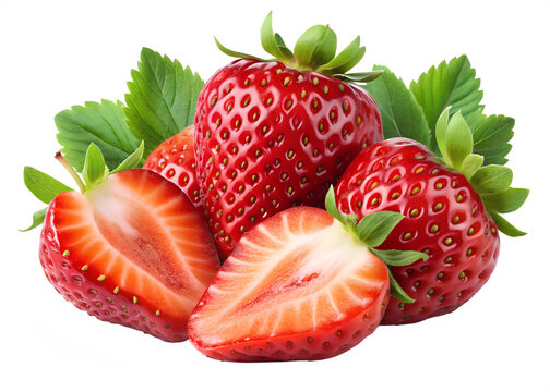 strawberry fruits with strawberries slice isolated on transparent background png