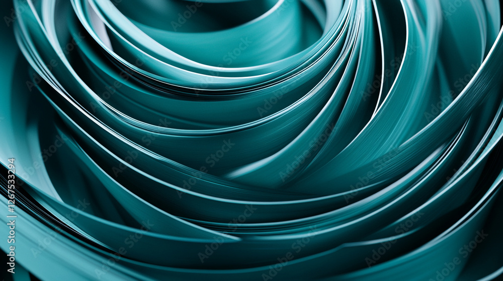 Poster swirling patterns of teal stripes create a mesmerizing abstract composition in vibrant hues and deli