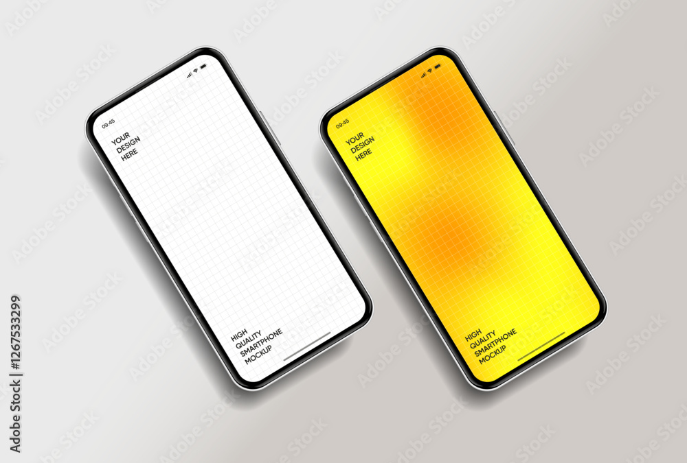 Poster Realistic smartphone mockup. Mobile phone vector with isolated on white background. Device front view. 3D mobile phone with shadow. Realistic, high quality smart phone mockup for ui ux presentation.
