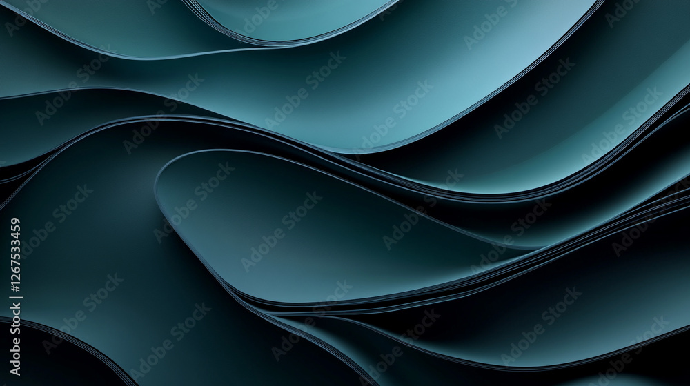 Aufkleber curves and waves in deep blue hues create an elegant balance of light and shadow in a serene abstrac