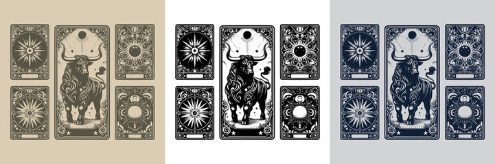 elegant bull vector playing card tattoo design
