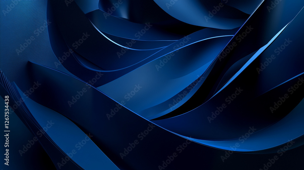 Poster flowing blue layers create a serene and abstract landscape of curves and shadows in a captivating bl