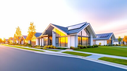 Green eco house icon on a real grass estate