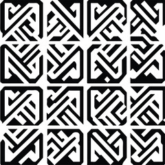 A grid of twelve square vector graphics featuring bold, angular black lines that form abstract, 