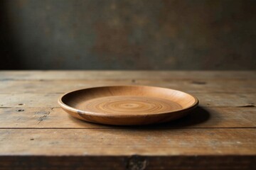Obraz premium Rustic wooden serving platter on aged wooden surface, perfect for food presentation and culinary displays.