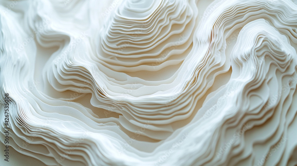 Poster intricate paper layers create a mesmerizing landscape of textures and forms in an artistic compositi