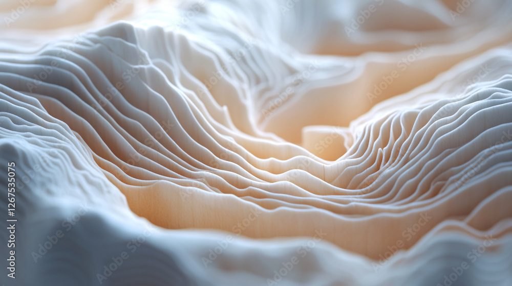 Poster intricate layers of soft textures create a mesmerizing landscape of abstract forms at dawn