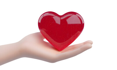 A heart on hand on transparent background for Happy Mother's or Valentine's Day greeting card design. 3D Illustration.