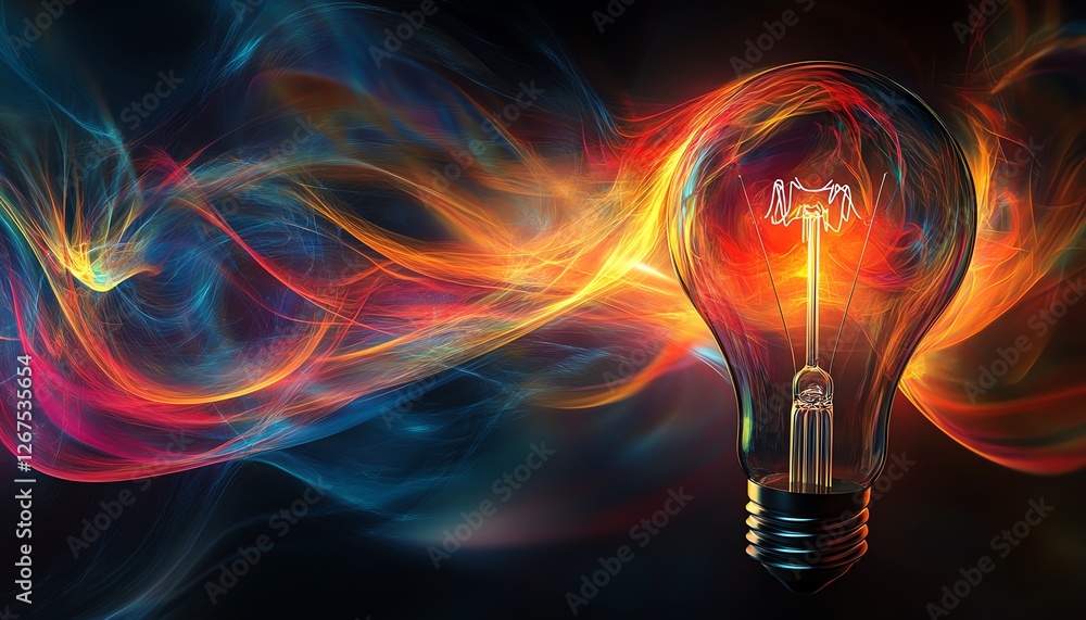 Poster conceptual depiction of ideas manifested in an abstract light bulb form