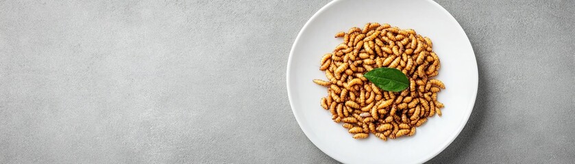 Fototapeta premium Mealworms on a white plate, future protein alternative concept