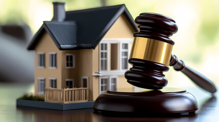 Gavel and House Model on Table