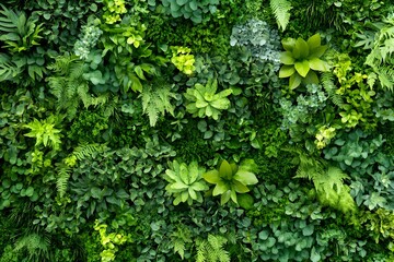 Obraz premium Lush Green Vertical Garden Wall Filled with Vibrant Foliage and Plants
