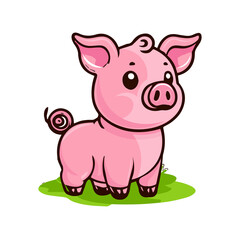 A charming baby pig with big, expressive eyes, standing on a grassy patch. Perfect for children's books, nursery decor, and more. Download now for a touch of cuteness!