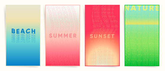 Vibrant typographic summer post template collection. Retro typography, abstract gradient backgrounds with bold text elements for modern design.