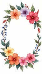 Watercolor floral wreath with intricate details and muted colors, nature, wreath