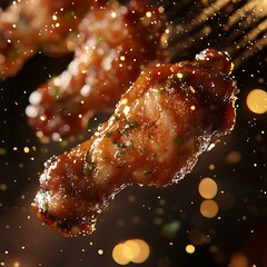 Appetizing Glazed Chicken Wings with Bokeh Background