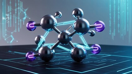 Futuristic Molecular Structure with Binary Code Overlay