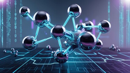 Futuristic Molecular Structure with Binary Code Overlay