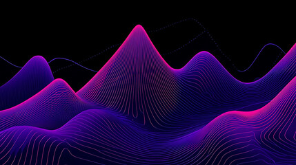 Abstract landscape with curved, radiating lines forming hills in shades of purple and pink against a dark background.