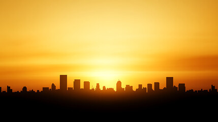 Naklejka premium Cityscape Silhouette at Dusk Serene Urban Golden Sunset and Tranquil Ambiance of Skyline Reflection