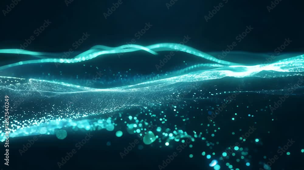 Sticker An animated background 4K featuring tranquil surface seawater formed glowing particles seamlessly looping provide serene meditative visual effect suitable digital design projects calming content