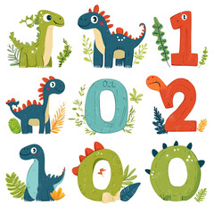 Naklejka premium Adorable Dinosaurs and Numbers Cute Jungle Theme
