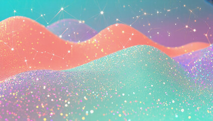 Pastel Dreamscape: Abstract waves of shimmering pastel colors, coral, mint, and lavender, create a dreamy, ethereal landscape. Perfect for backgrounds, websites.