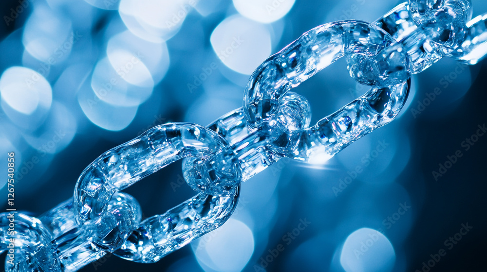 Poster glowing links of translucent chains shimmer under vibrant blue lights, creating a captivating specta