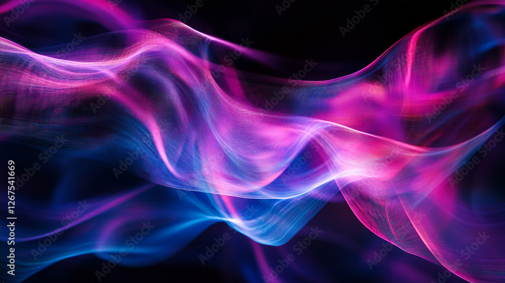 Poster vibrant waves of light dance across a dark canvas, creating an ethereal visual symphony of colors an