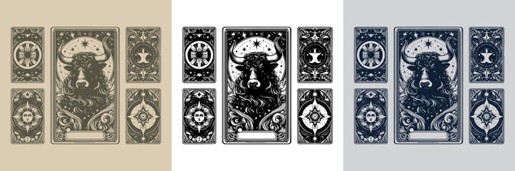 modern bull vector playing card tattoo design