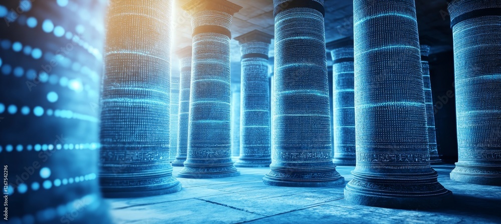 Aufkleber ancient egyptian temple of karnak columns in network glowing style architecture visualization